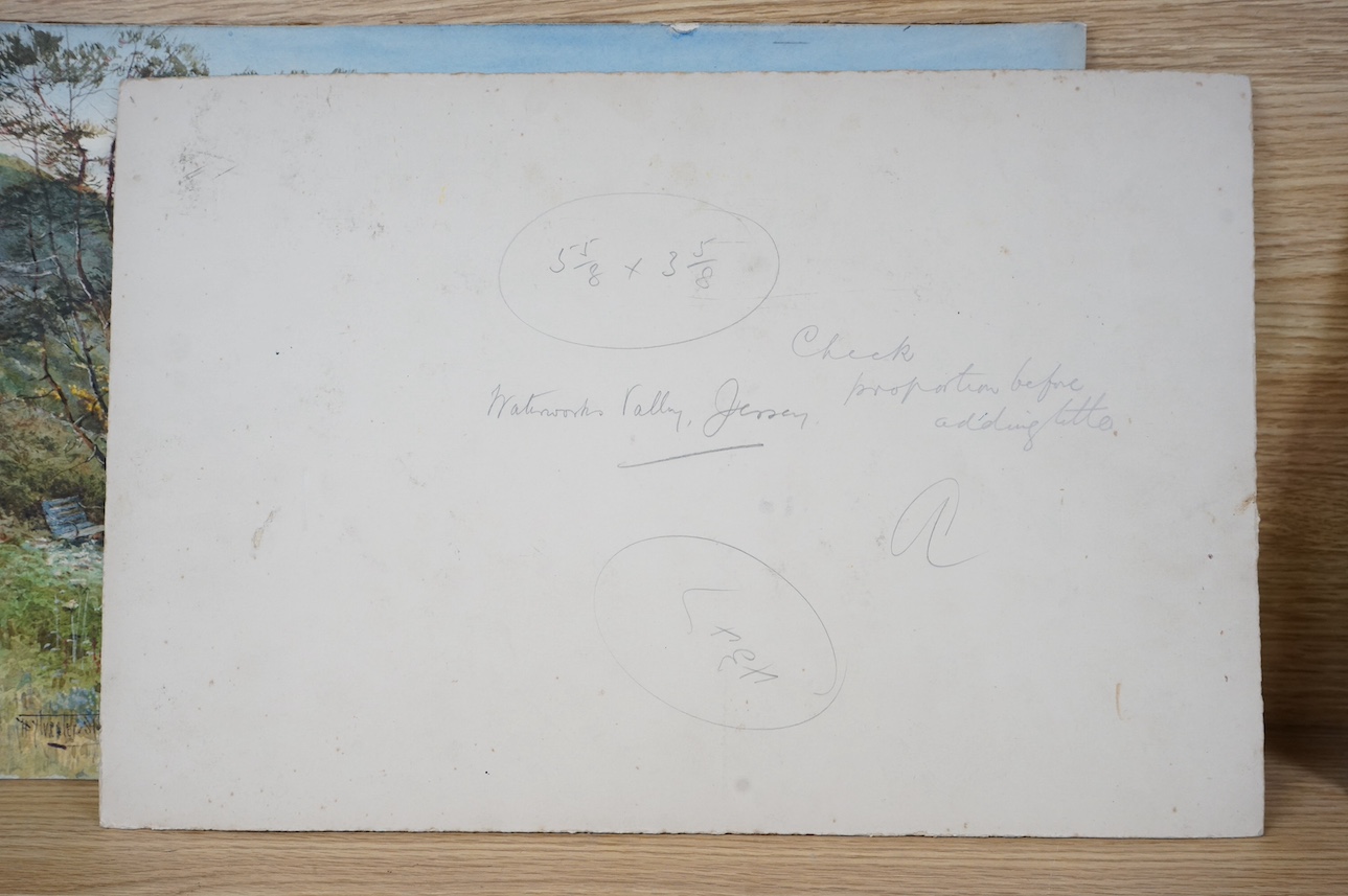 Henry John Sylvester Stannard (1870-1951), a set of three watercolours, Channel Islands; Views of Jersey and Guernsey to include Fermanagh Point and Waterworks Valley, two signed, 27 x 40cm, unframed. Condition - fair-go